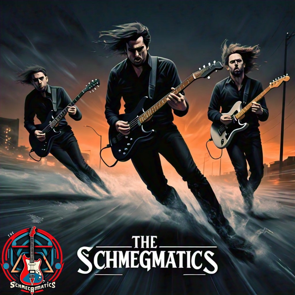 The Schmegmatics running down a dark wet road